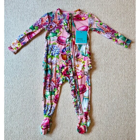 Posh Peanut NWT Elizabeth Ruffled Fitted Footie Pajamas Pink 3-6 Month NEW - Picture 1 of 6